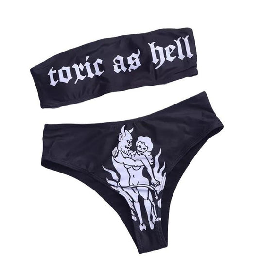 Black Toxic As Hell 2 Piece Bikini Set