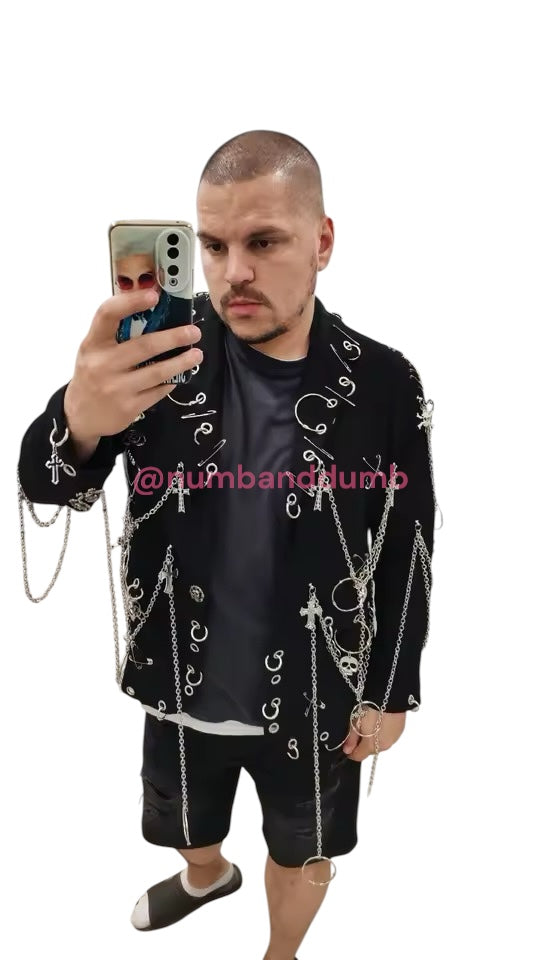 Black Lilith Punk Chain Oversized Customised Blazer