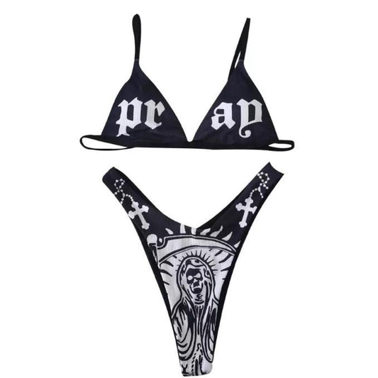 Black Gothic Holier Than Thou 2 Piece Bikini Set
