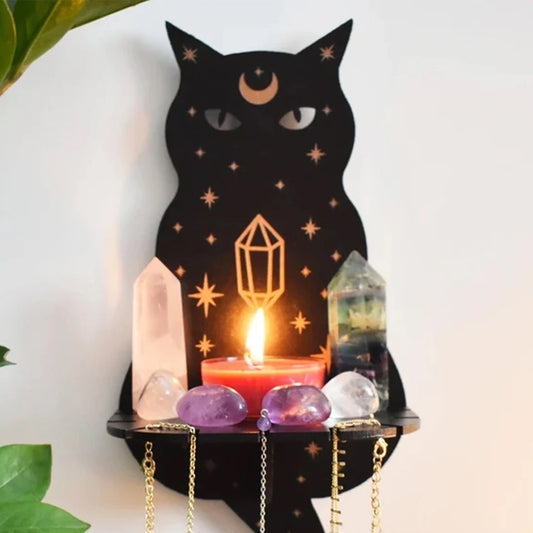 Black Gothic Mystic Cat Small Wall Shelf Gallery Wall