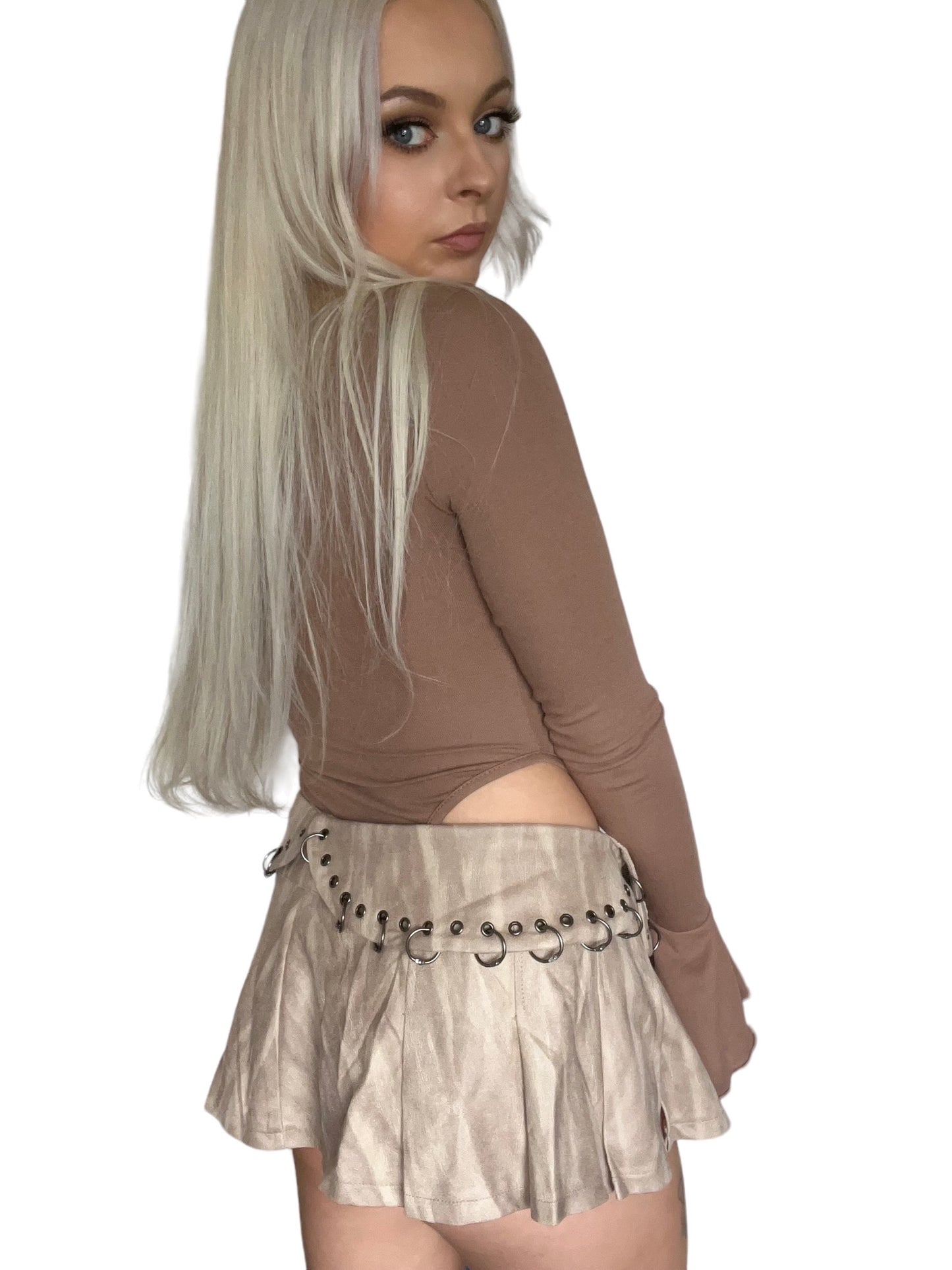 Brown Faux Suede Low Rise Punk Micro Mini Skirt