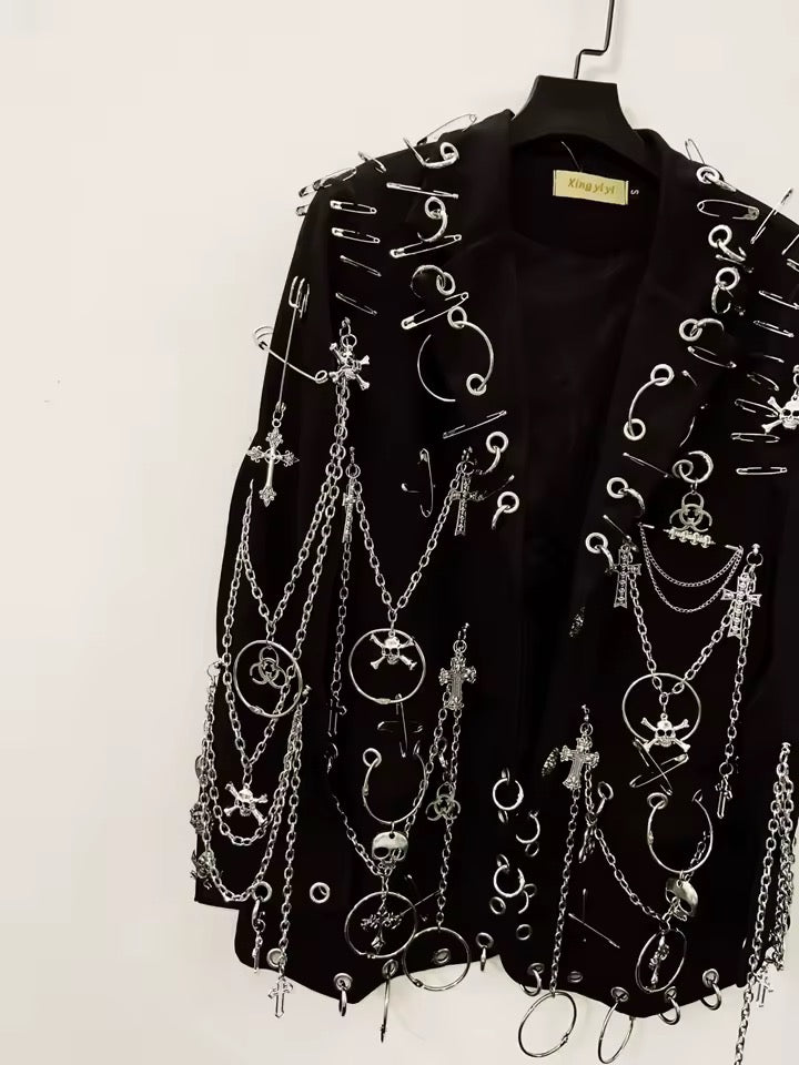 Black Lilith Punk Chain Oversized Customised Blazer