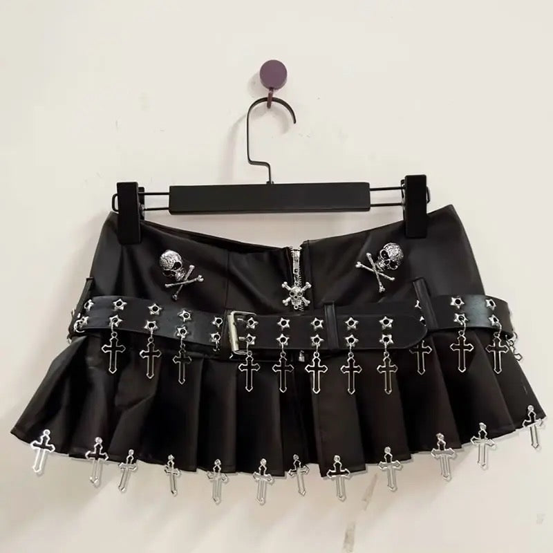Black Punk Low Rise Mini Skirt With Charm Belt