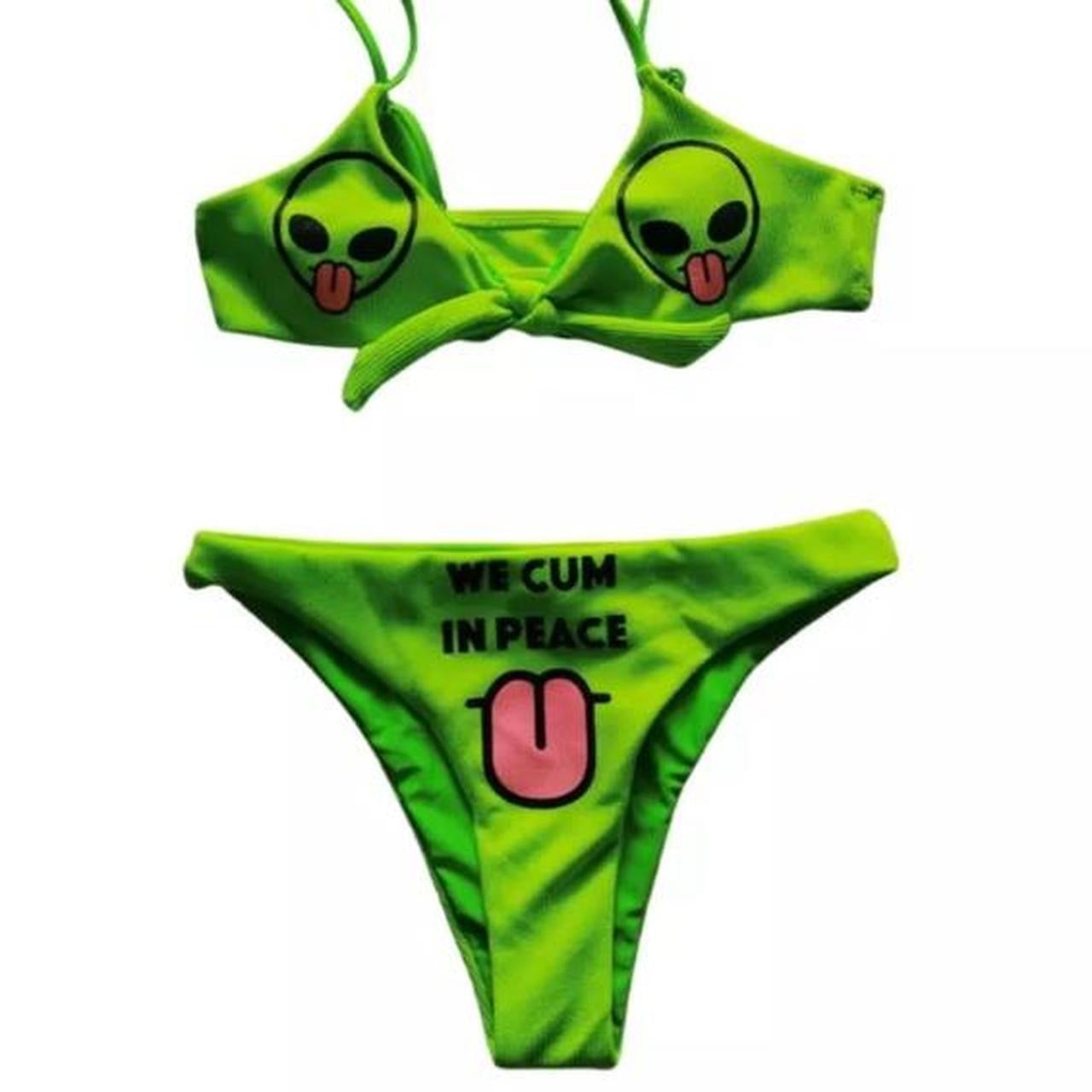 Green Alien Graphic 2 Piece Bikini Set