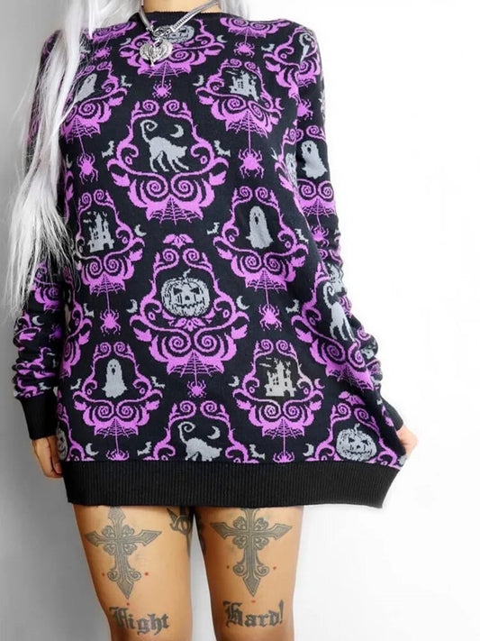 Black And Purple Gothic Oversized Winter Jumper