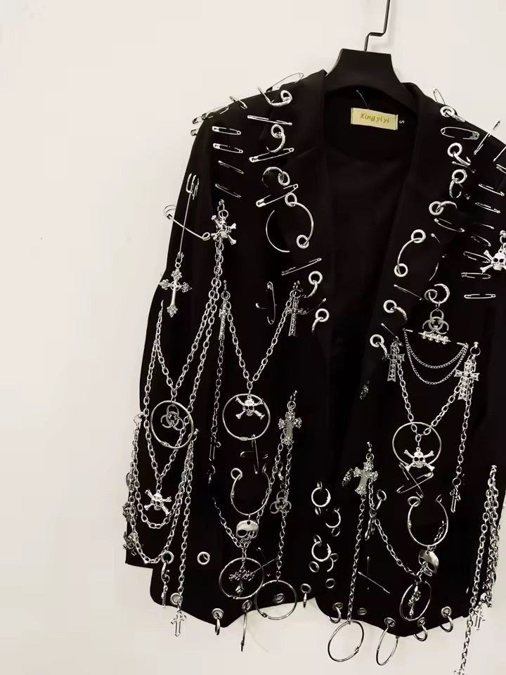 Black Lilith Punk Chain Oversized Customised Blazer