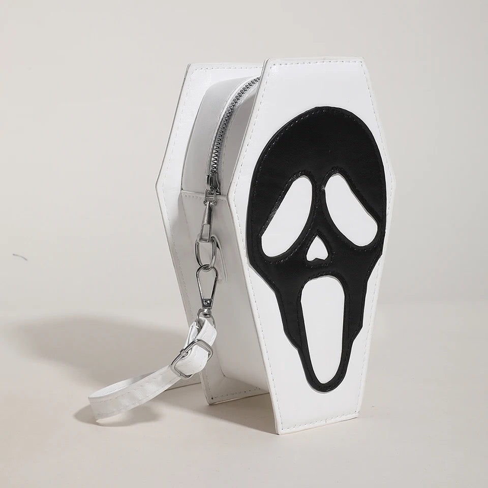 Faux Leather Ghost Face Coffin Shaped Cross Body Bag