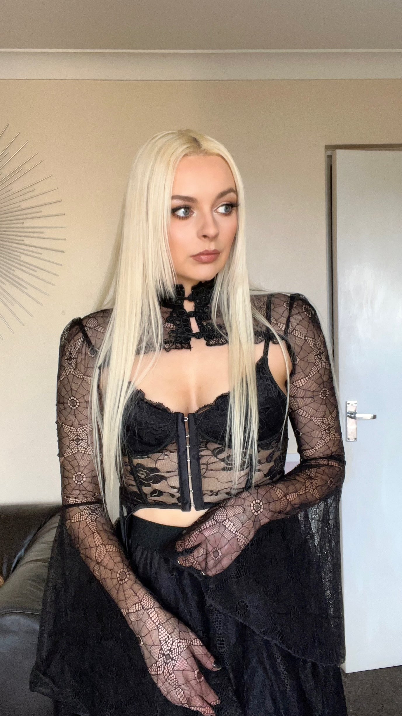 Black 3 Piece Lace Witch Gothic Halloween Costume