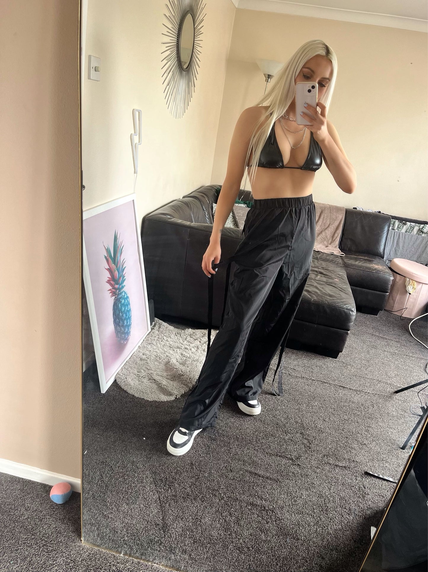 Black Baggy Wide Leg Cargo Y2k Punk Trousers