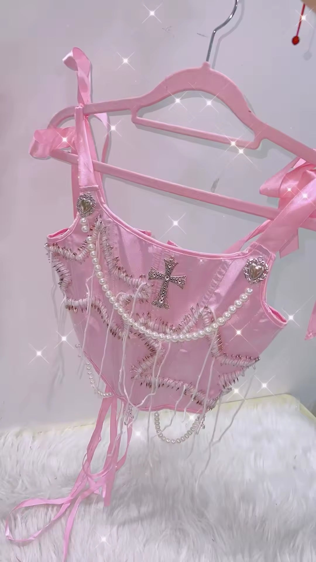 Pink Gothic Satin Star Corset Top