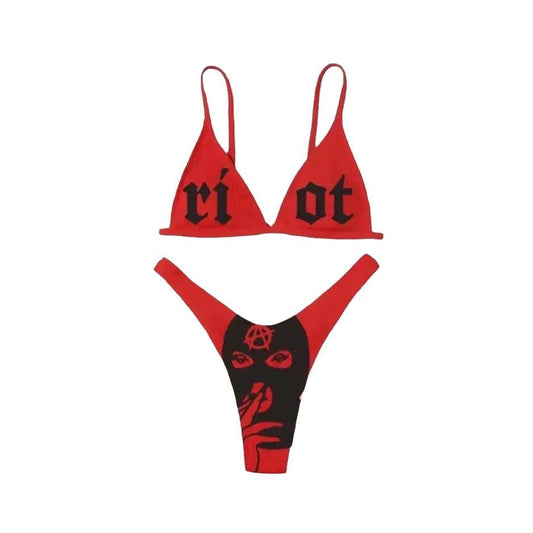 Red Gothic 2 Piece Riot Bikini Set