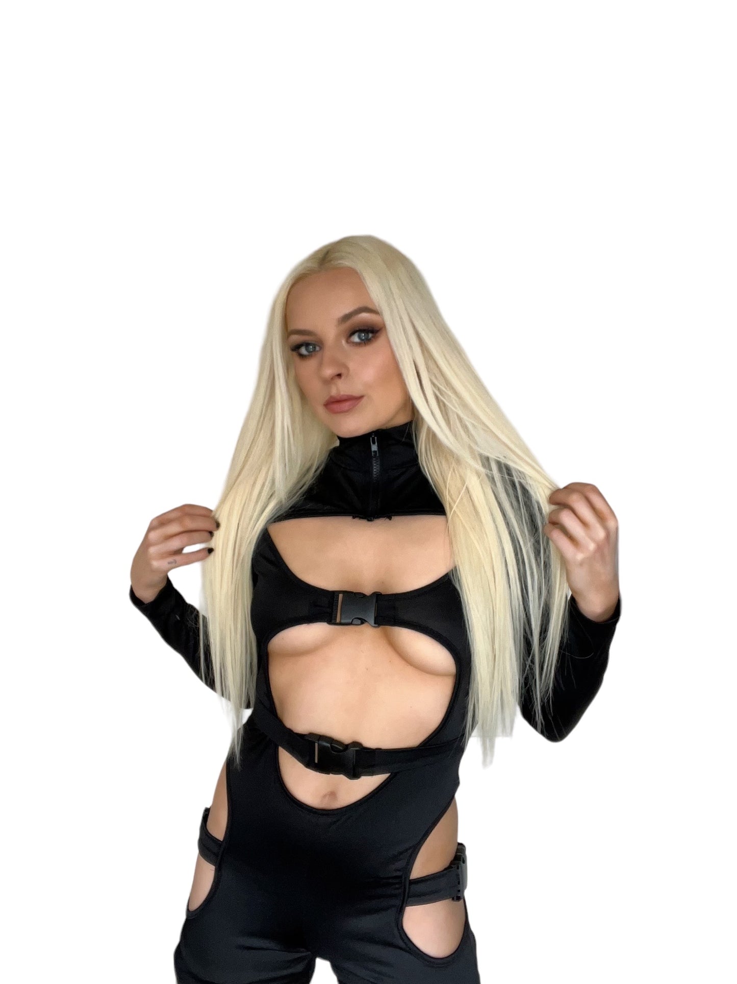 Black Extreme Cut Out Rave Buckle Playsuit