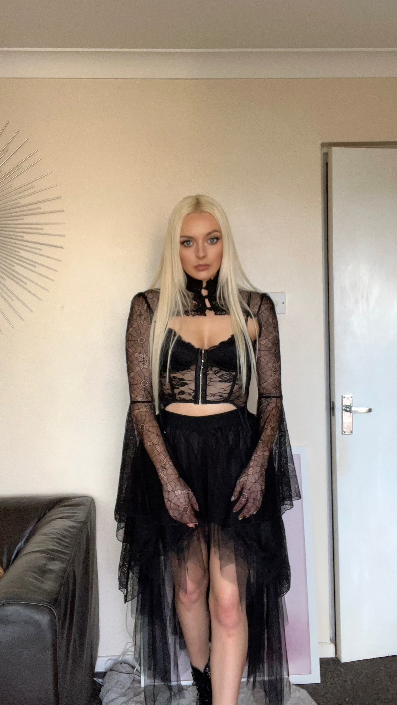 Black 3 Piece Lace Witch Gothic Halloween Costume