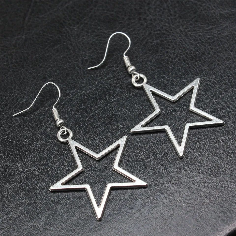 Silver Star Hoop Y2k Earrings