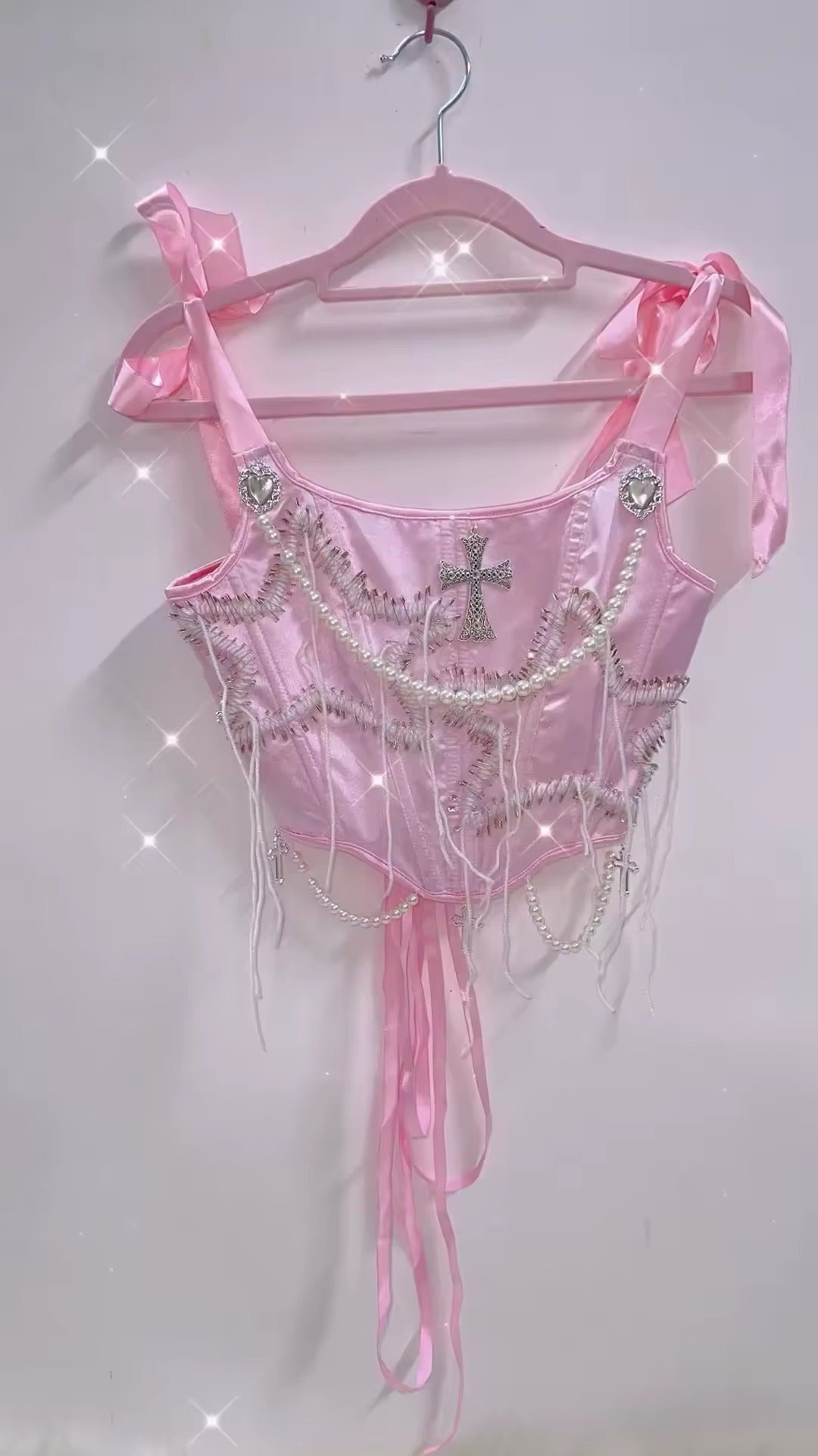 Pink Gothic Satin Star Corset Top