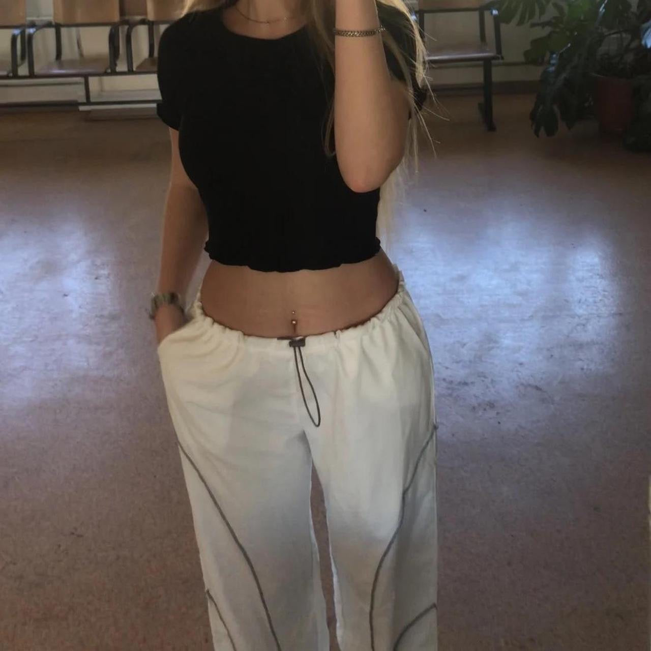 White Y2k Baggy Casual Jogger Trousers