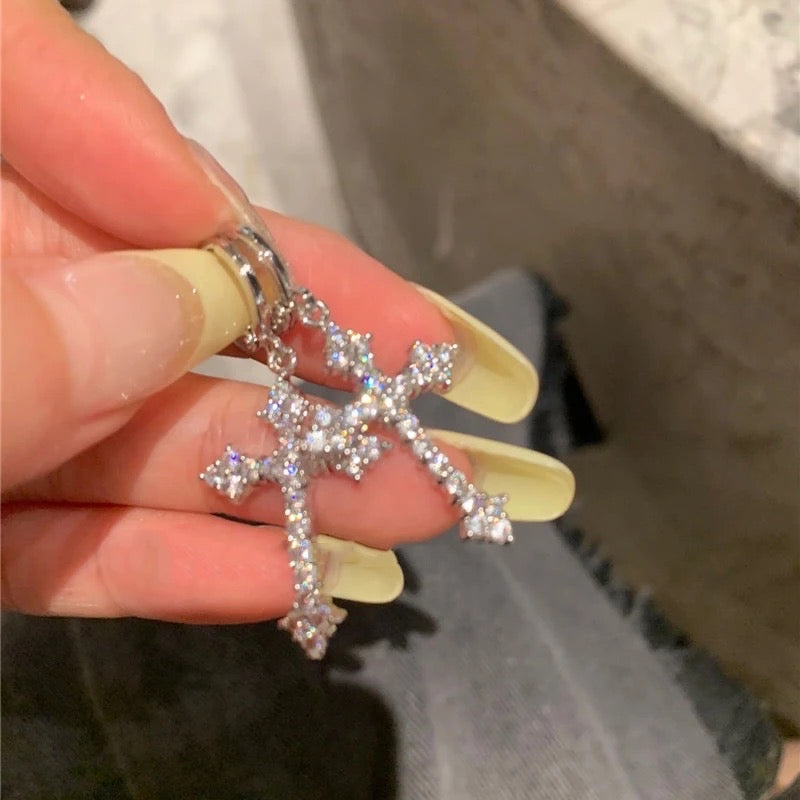 Silver Cross Iced Out Diamanté Earrings