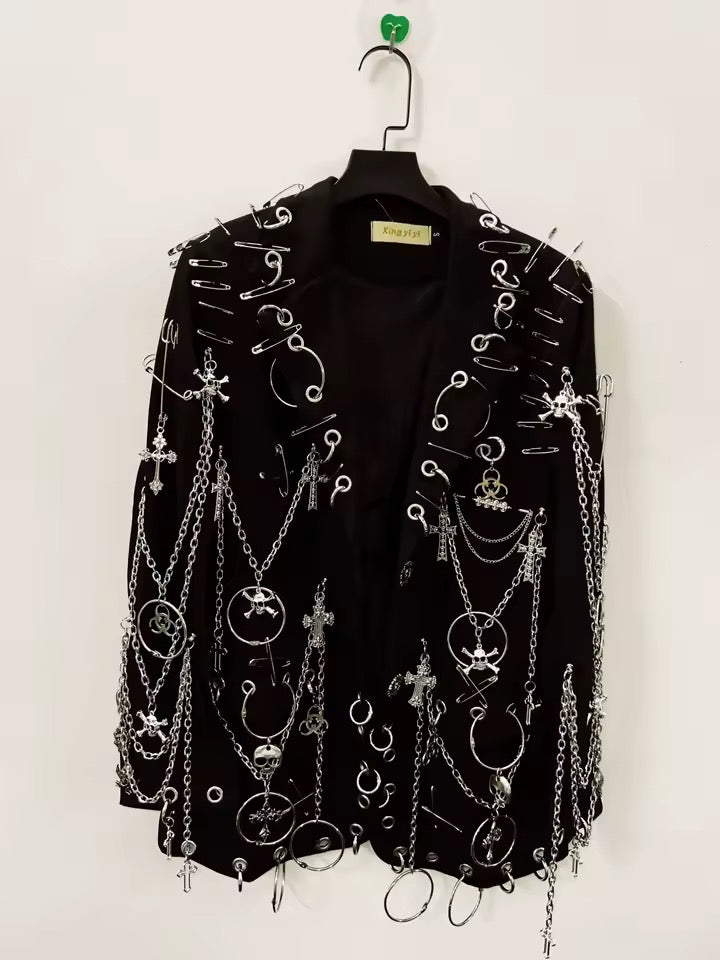 Black Lilith Punk Chain Oversized Customised Blazer