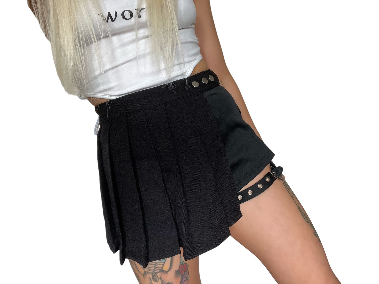 Black Punk Wrap Garter Tennis Skirt