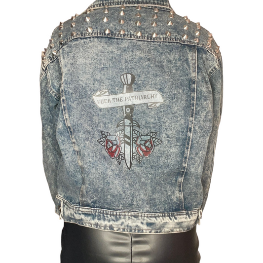 F*CK The Patriarchy Customised Studded Denim Jacket