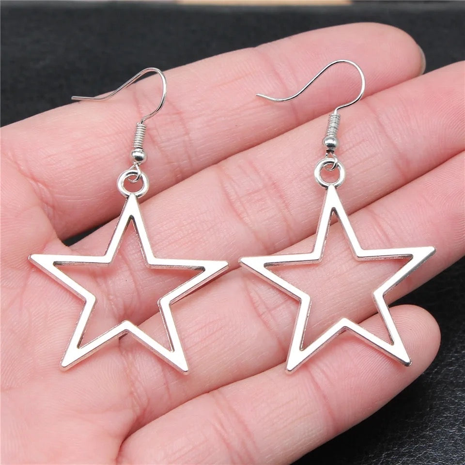 Silver Star Hoop Y2k Earrings