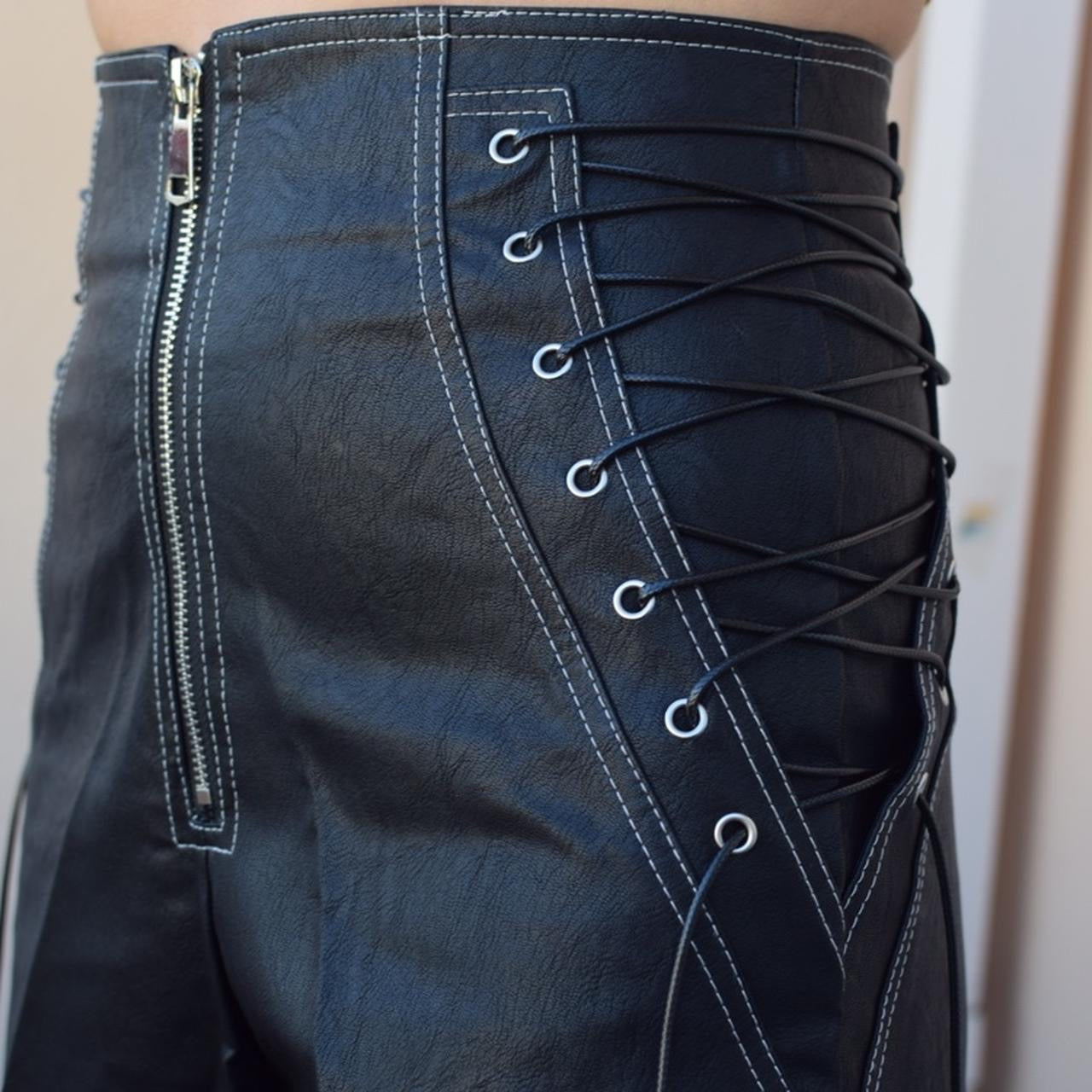 Black Faux Leather Lace Up Gothic Shorts