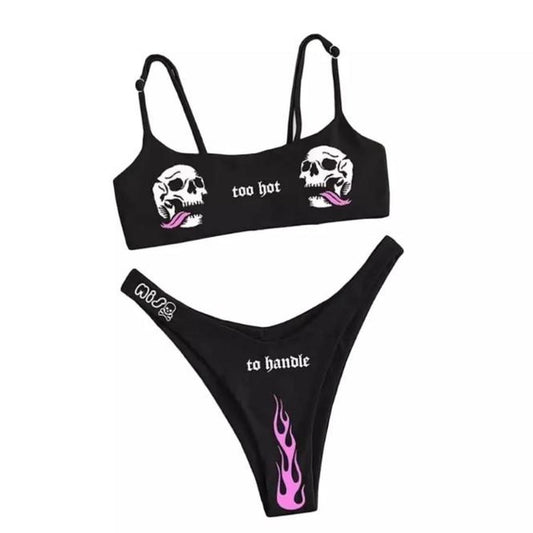 Black Too Hot To Handle Gothic 2 Piece Bikini Set