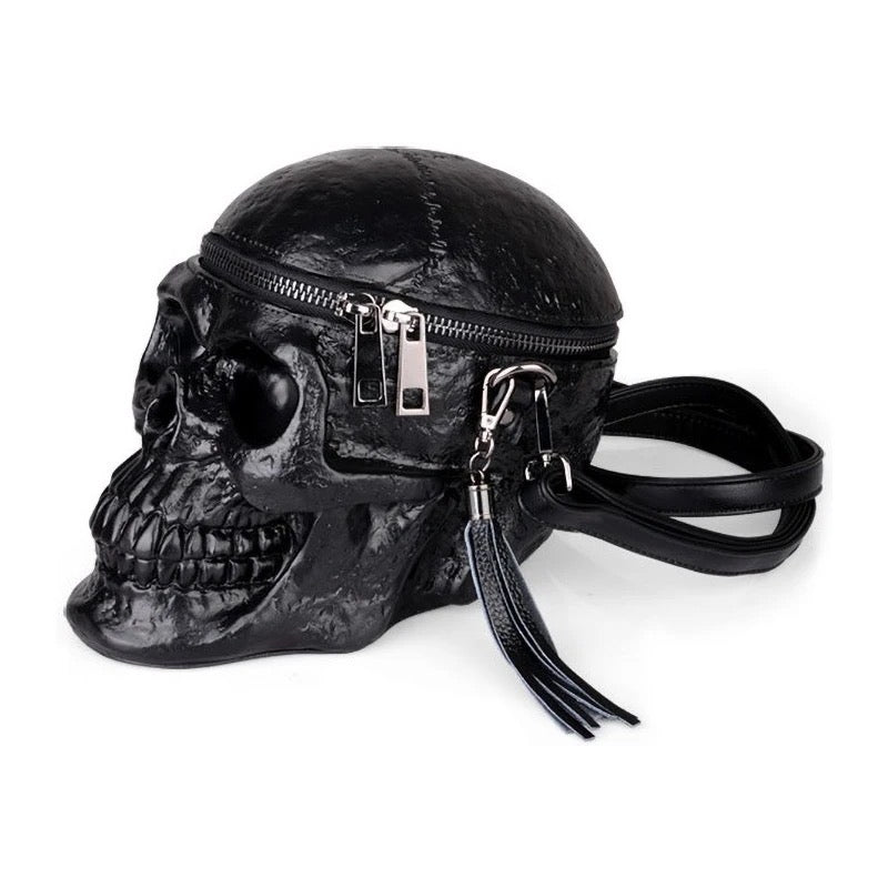 Black Faux Leather Skull Shaped Cross Body Bag