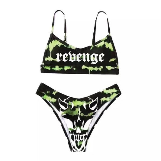 Black and Green Tie Dye Revenge Gothic Bikini Set
