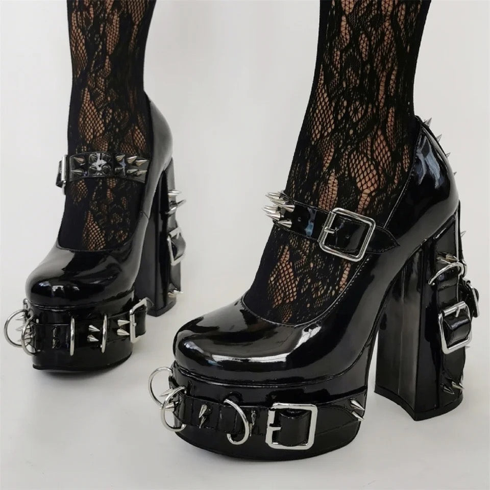 Black Patent Platform Punk Mary Jane Heels