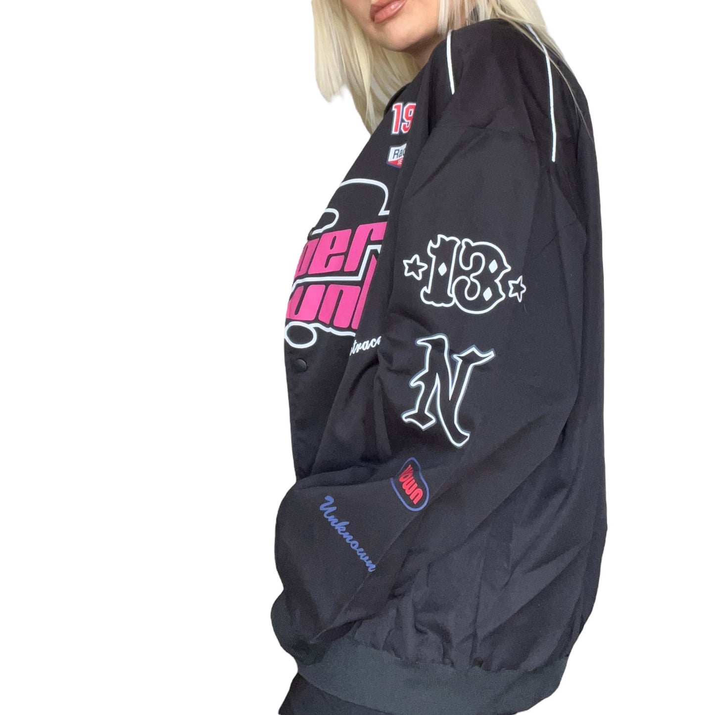 Black Kawaii Motocross Patch Bomber Jacket