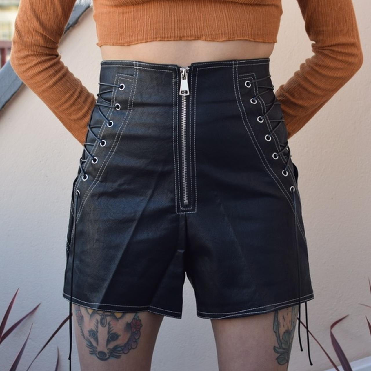 Black Faux Leather Lace Up Gothic Shorts