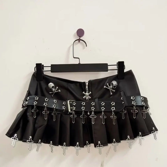 Black Punk Low Rise Mini Skirt With Charm Belt