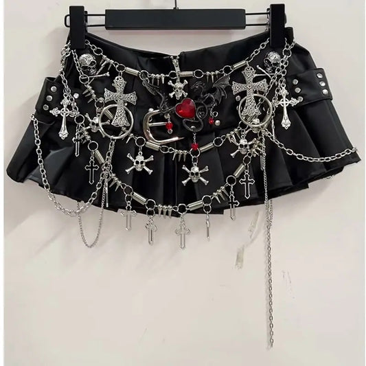 Black Low Waist Punk Extreme Chain Mini Skirt
