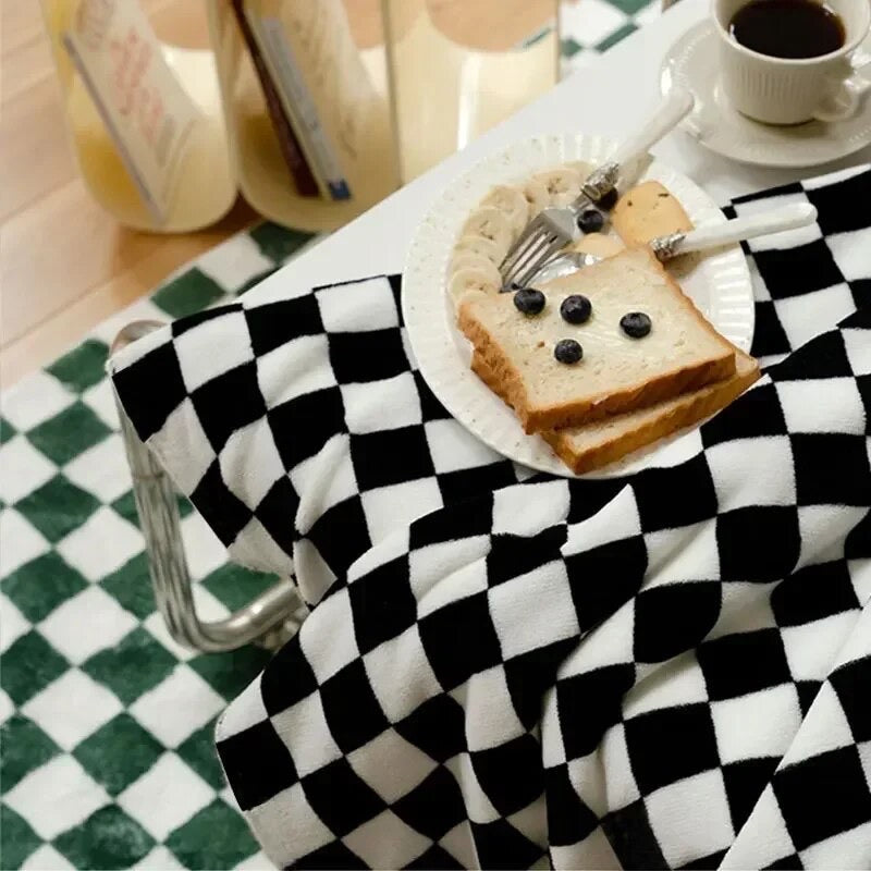 Black And White Checkerboard Fuzzy Blanket