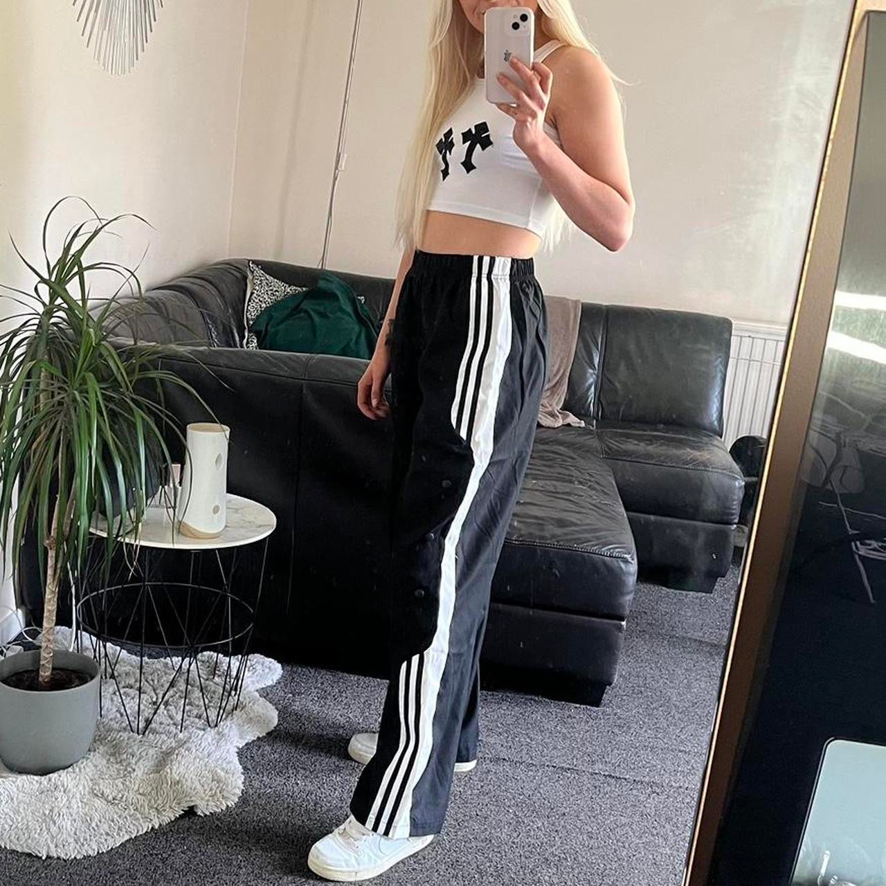 Black High Waisted Stripe Popper Casual Trousers