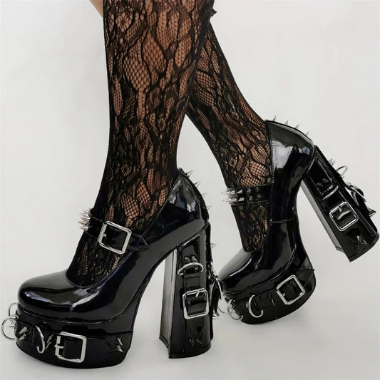 Black Patent Platform Punk Mary Jane Heels