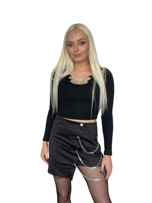 Black Gothic Chain Mini Asymmetric Skirt
