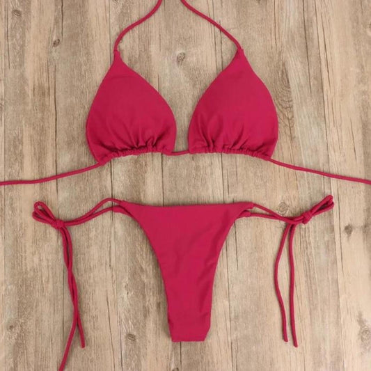 Wine Red Basic 2 Piece Bikini Set Essentials