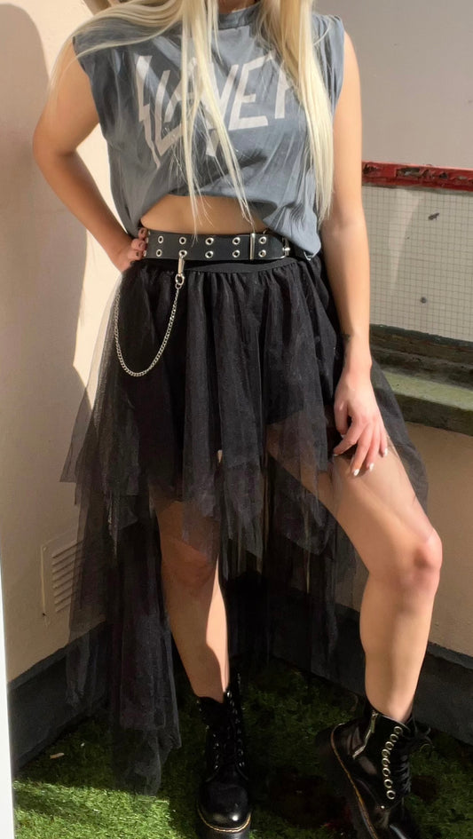 Black Mesh Gothic Asymmetric Mini Maxi Tutu Skirt
