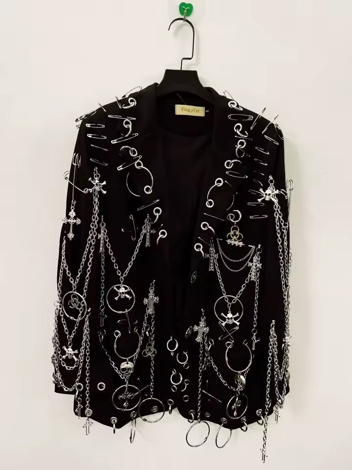 Black Lilith Punk Chain Oversized Customised Blazer