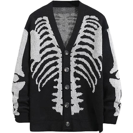Black Skeleton Knitted Oversized Gothic Cardigan
