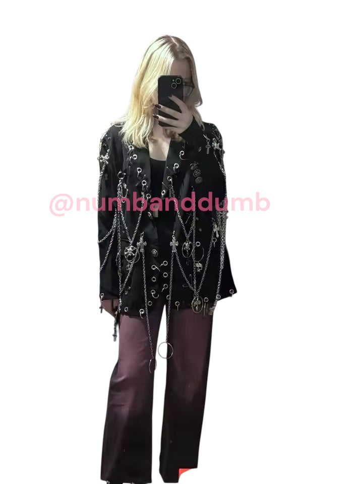 Black Lilith Punk Chain Oversized Customised Blazer
