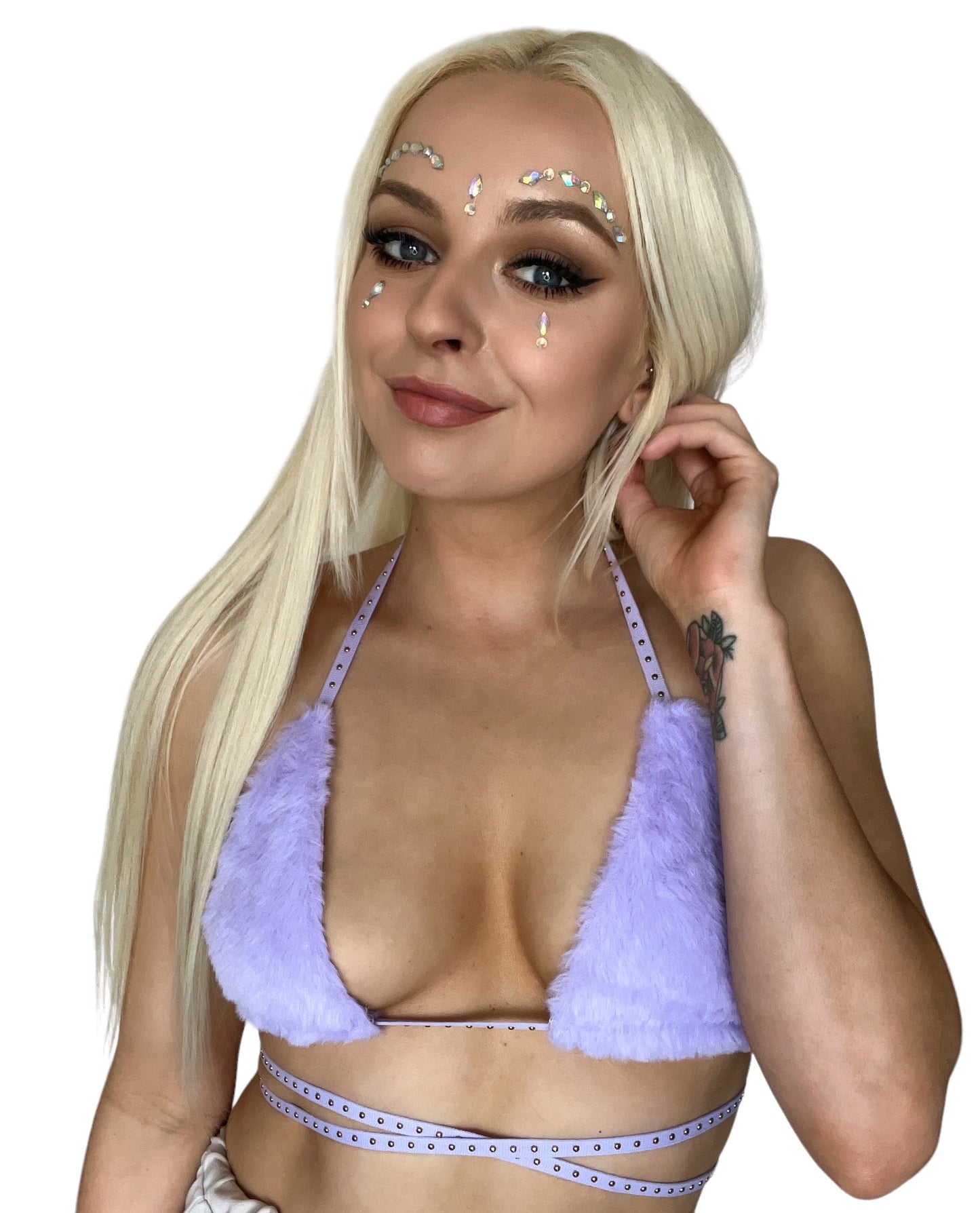 Purple Fluffy Bikini Style Wrap Festival Crop Top