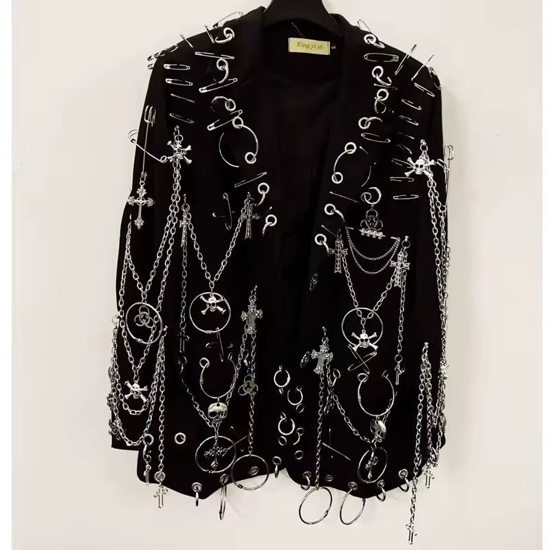 Black Lilith Punk Chain Oversized Customised Blazer