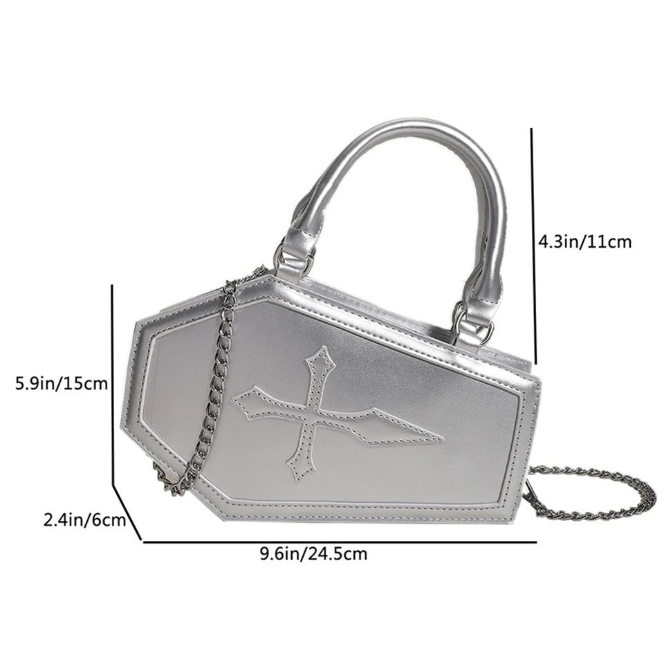 Faux Leather Coffin Shape Chain Strap Gothic Bag