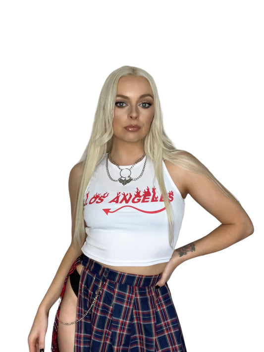 White Los Angeles Devil Baby Y2k Crop Top