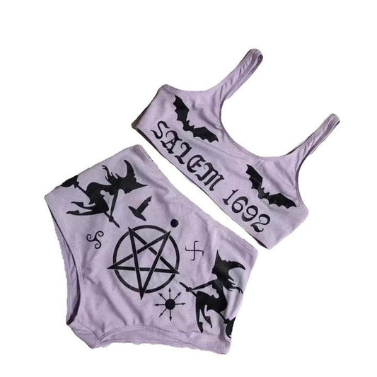 Purple Witchcraft Gothic 2 Piece Bikini Set