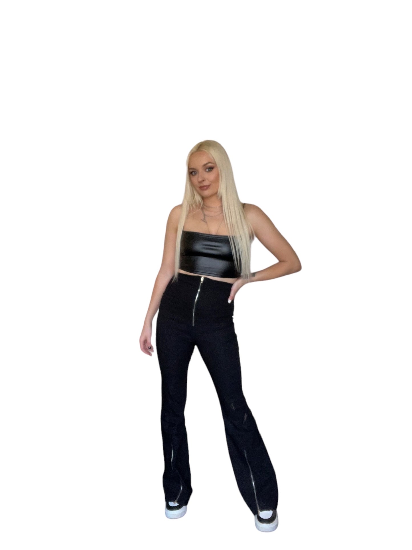 Black Zip Punk Flare Trousers