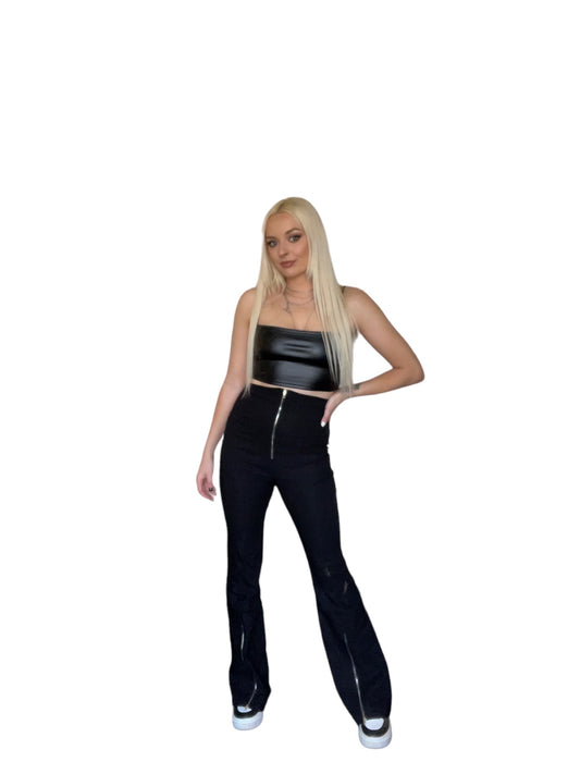 Black Zip Punk Flare Trousers